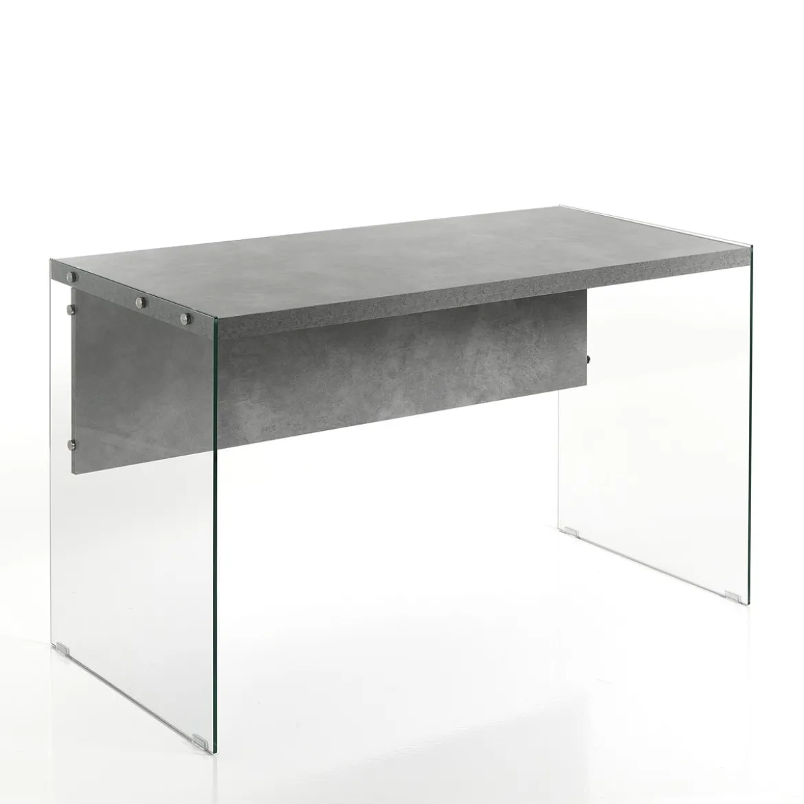 Nancy Cement Scrivania in Vetro trasparente e top finitura Cemento, 120 x 56 x h 75 cm