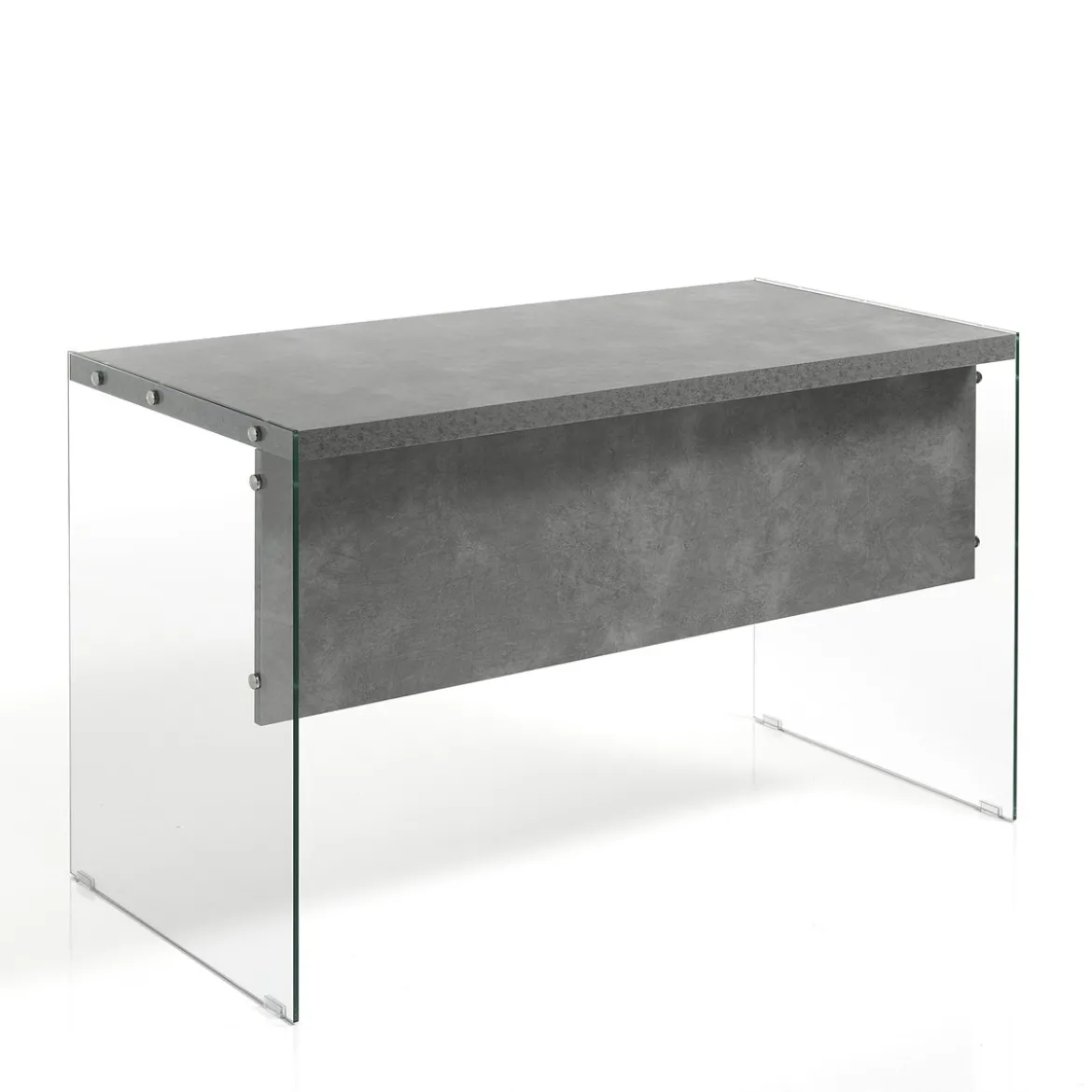 Nancy Cement Scrivania in Vetro trasparente e top finitura Cemento, 120 x 56 x h 75 cm