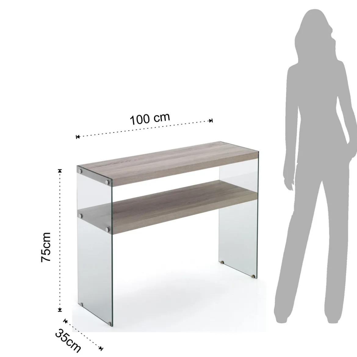 Nancy consolle vetro trasparente ripiano e top finitura rovere 100x35xh75 cm
