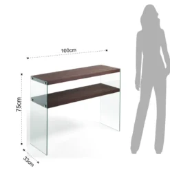 Nancy Dark Wood consolle noce scuro vetro trasparente temprato h75 l100 p35