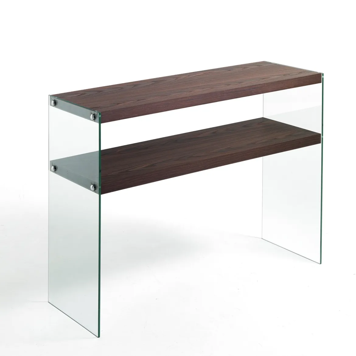 Nancy Dark Wood consolle noce scuro vetro trasparente temprato h75 l100 p35