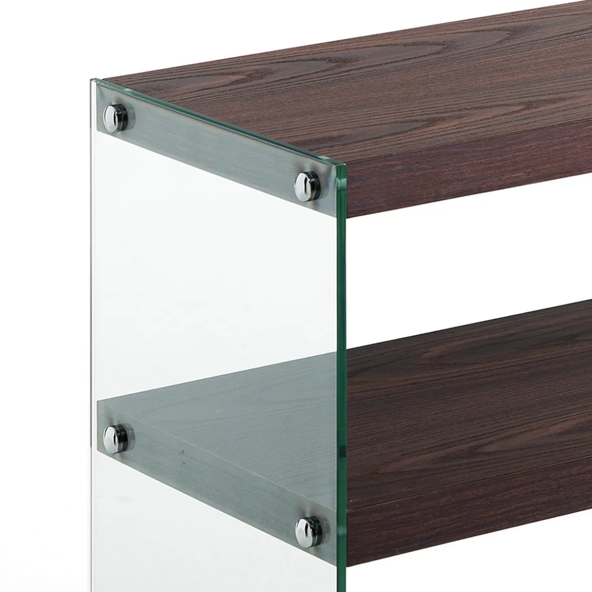 Nancy Dark Wood consolle noce scuro vetro trasparente temprato h75 l100 p35