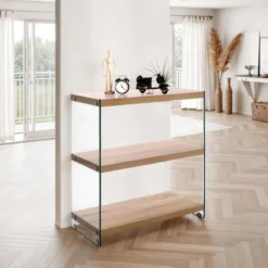 Nancy 75 libreria 3 ripiani in vetro trasparente e finitura rovere 75x29.5xh81 cm