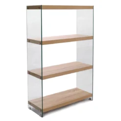 Nancy 75 libreria 4 ripiani in vetro trasparente e finitura rovere 75x29.5xh120 cm