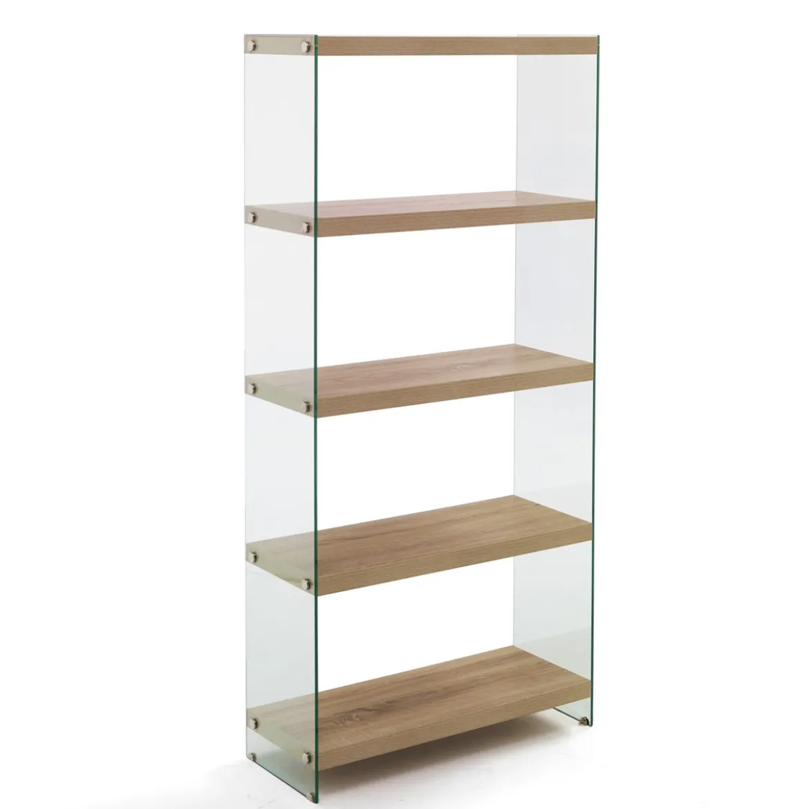 Nancy 75 libreria 5 ripiani in vetro trasparente e finitura rovere 75x29.5xh159 cm