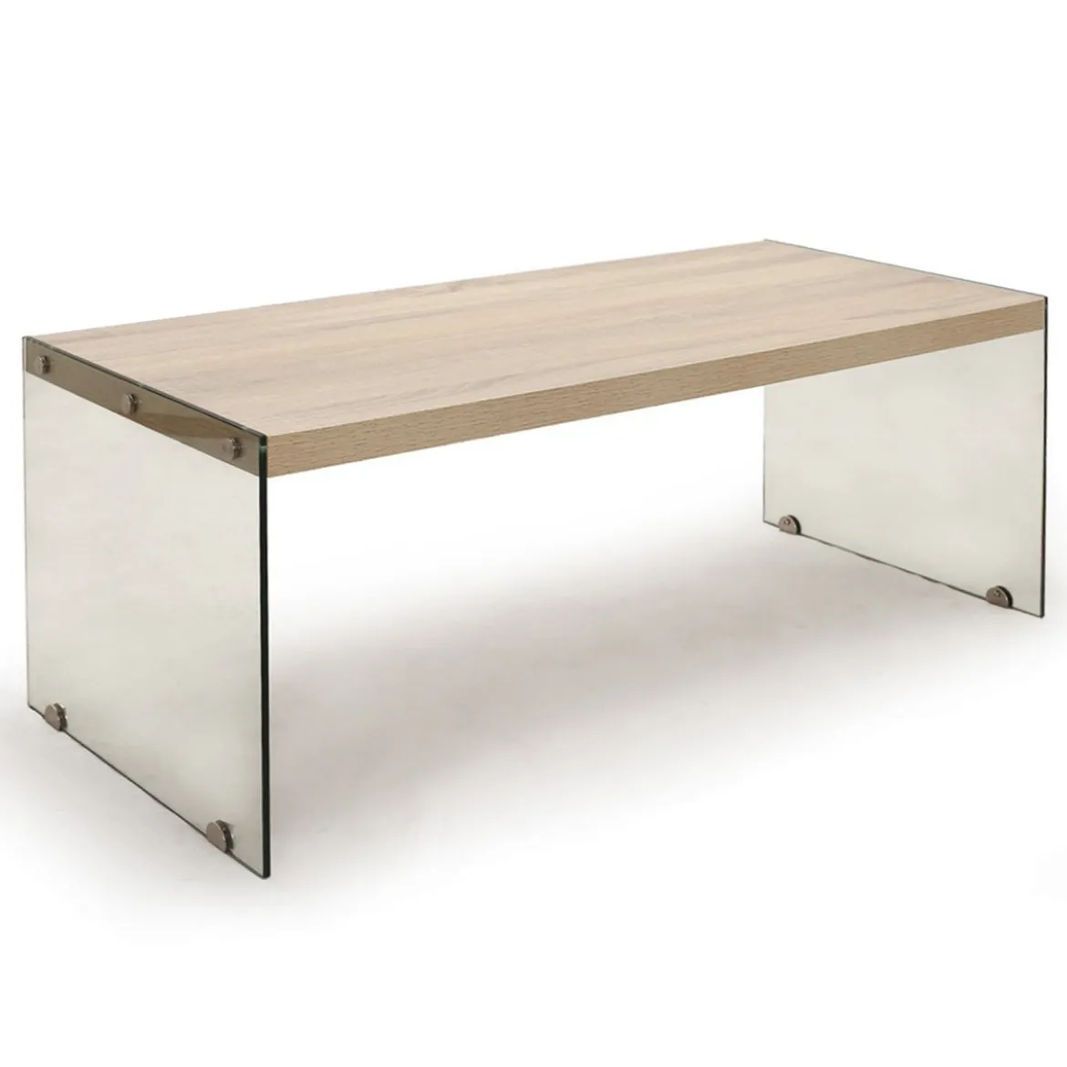 Nancy tavolino in vetro trasparente top finitura rovere 110x55 h43 cm