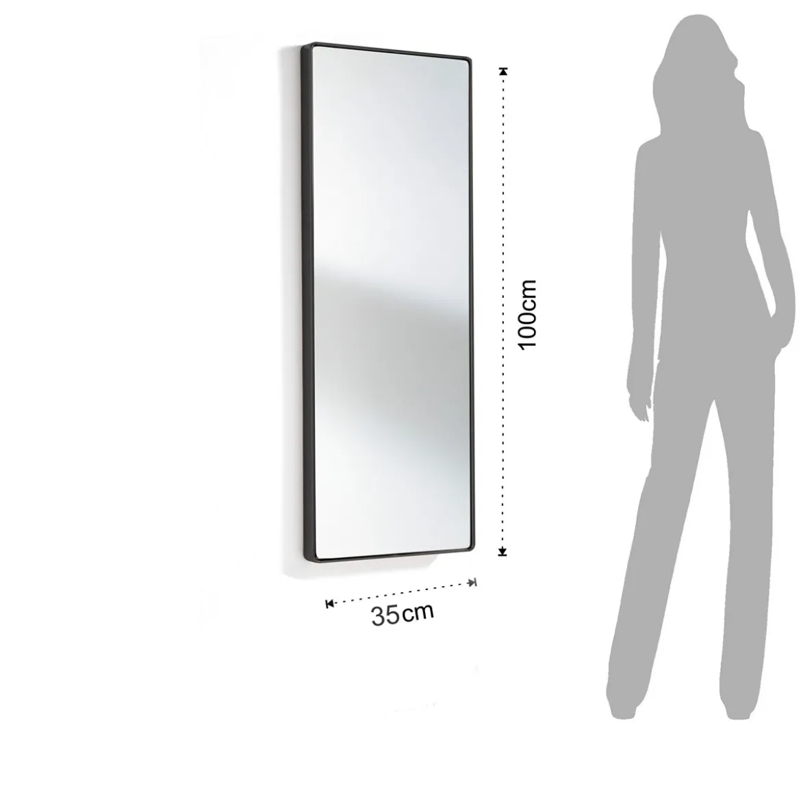 Neat big black slim specchio da parete in acciaio finitura nero opaco 36x3.5 h100 cm