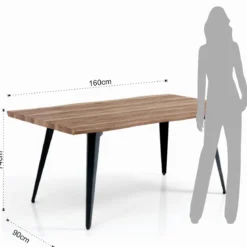 Nell-a Tavolo Fisso in Legno finitura Rovere con gambe in Acciaio Aero Opaco, 160 x 90 x h 74 cm