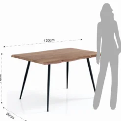 Nell-b Tavolo Fisso in Legno finitura Quercia con gambe in Acciaio Nero Opaco, 120 x 80 x h 76 cm