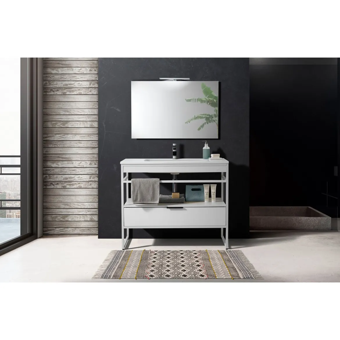 Nest tappeto bagno / scendiletto in cotone 100% con nappe grigio 110x60 cm