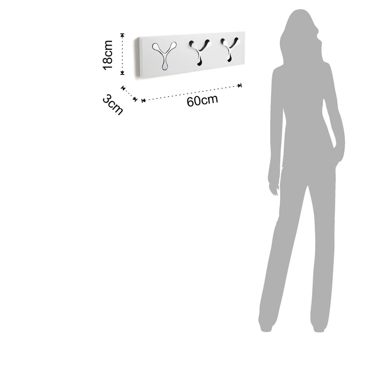 New bin 3 white appendiabiti da parete in metallo bianco opaco 3 ganci a scomparsa h18 l60 p3