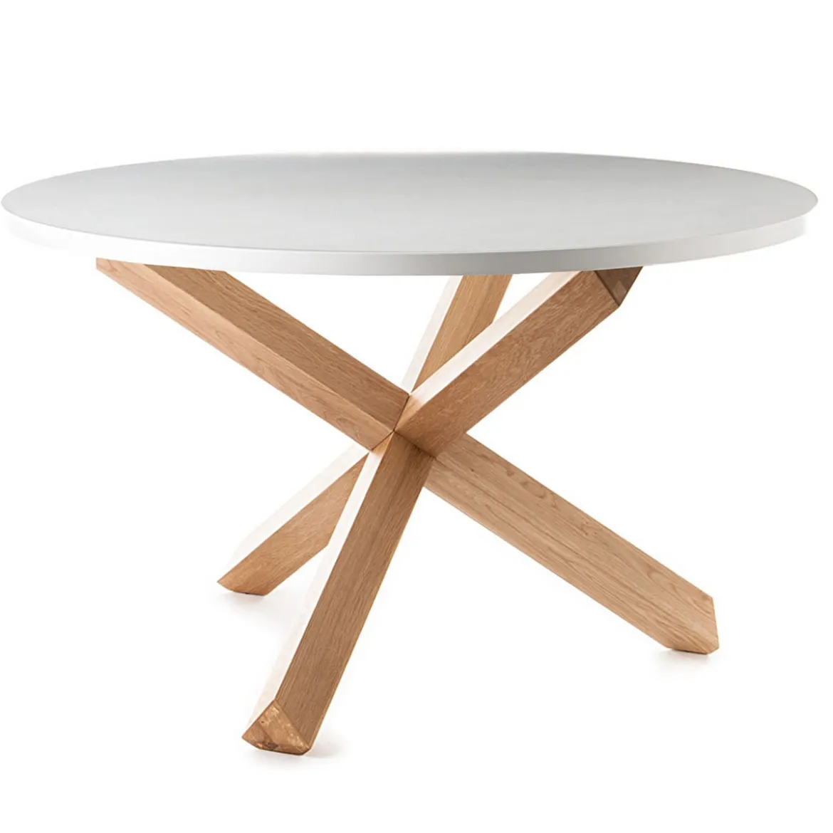 New Frisia Tavolo Rotondo verniciato top Bianco semilucido e legno massello finitura rovere sbiancato diametro 120 cm