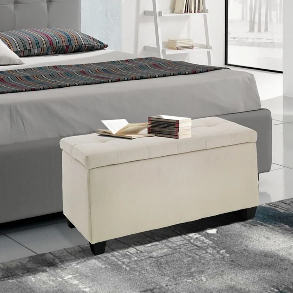 Nice beige 80 cassapanca contenitore in pelle sintetica beige effetto nabuk 80x44xh48.5 cm
