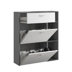 Niki evo graphite scarpiera struttura finitura grigio graphite opaco ante finitura larice bianco a poro aperto h1015 l90 p26