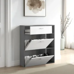 Niki evo graphite scarpiera struttura finitura grigio graphite opaco ante finitura larice bianco a poro aperto h1015 l90 p26
