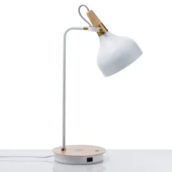 Nunzio lampada da tavolo in acciaio di bianco opaco accensione touch con presa usb e ricarica wireless 37x21 h60 cm
