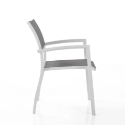 Nydri sedia con braccioli interno e esterno in alluminio bianco opaco e tessuto grigio 56x62xh86 cm