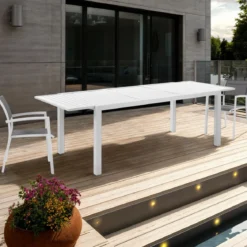 Nydri White A Tavolo interno / esterno in Alluminio Bianco opaco piano a doghe, 180-238x90xh75 cm