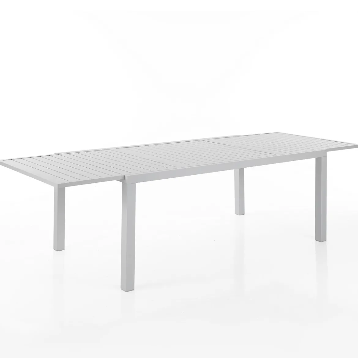 Nydri white-b tavolo int.est. in alluminio bianco opaco piano a doghe 177-266x100xh75 cm