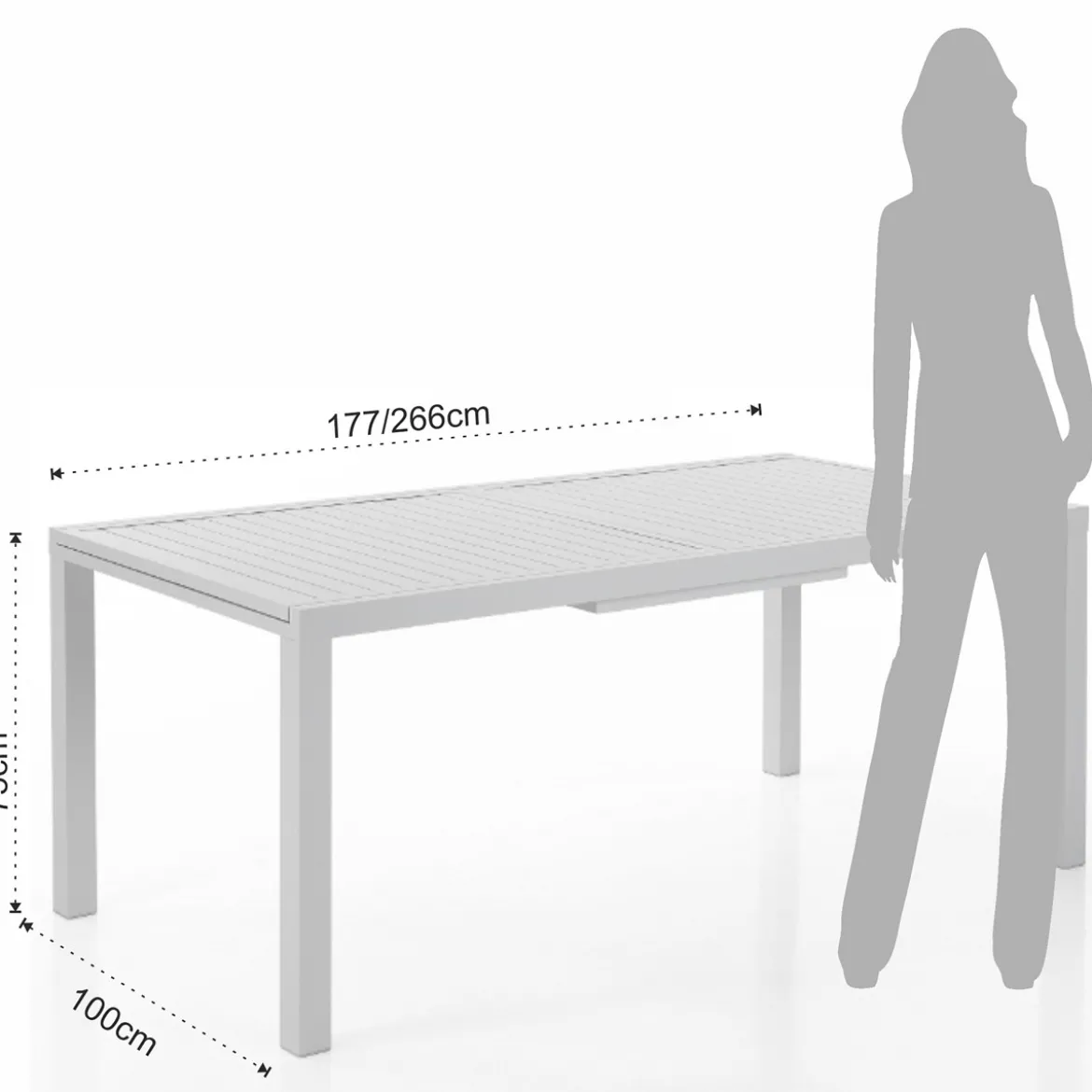 Nydri white-b tavolo int.est. in alluminio bianco opaco piano a doghe 177-266x100xh75 cm