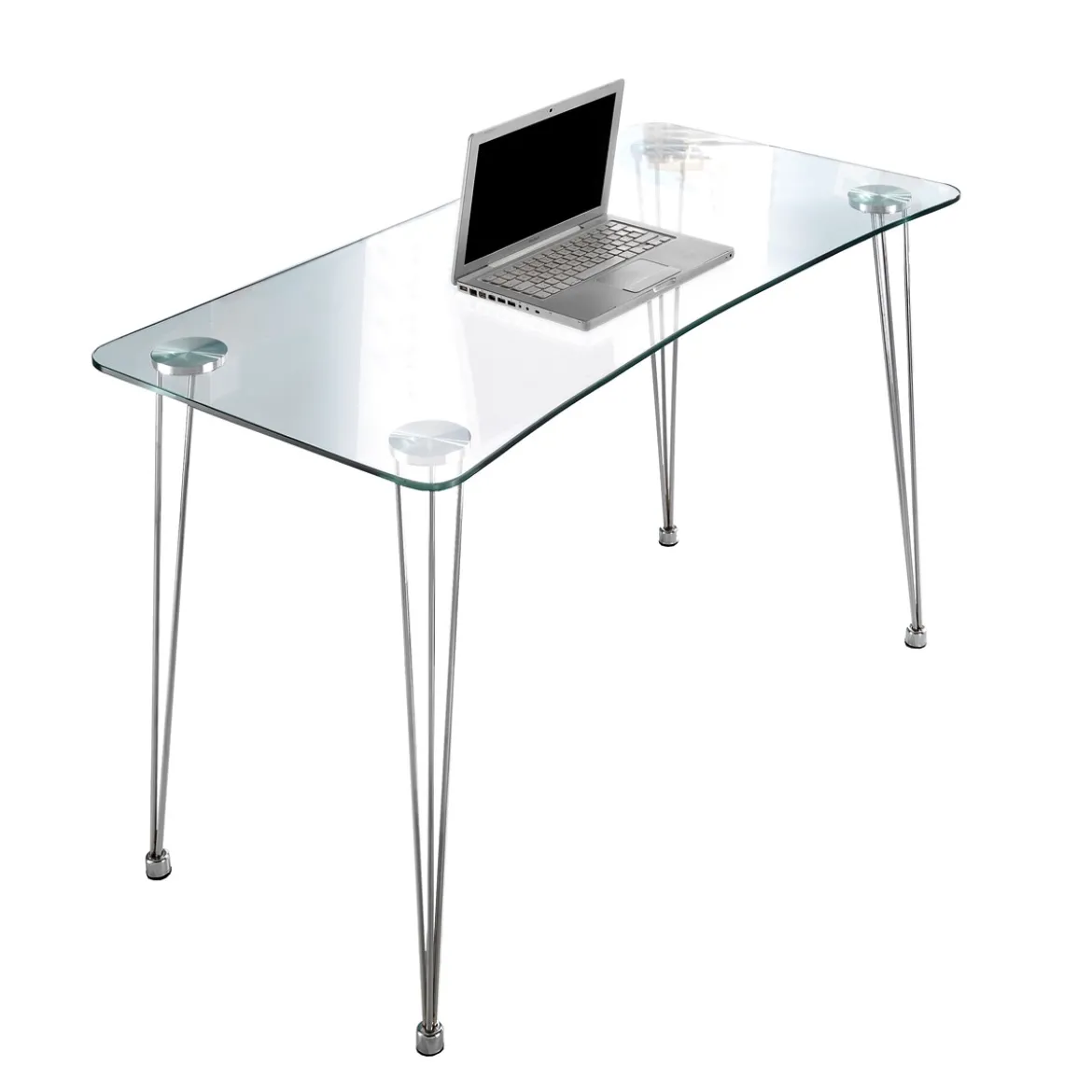 NY Scrivania in Vetro trasparente e Metallo Cromato, 120 x 60 x h 74 cm