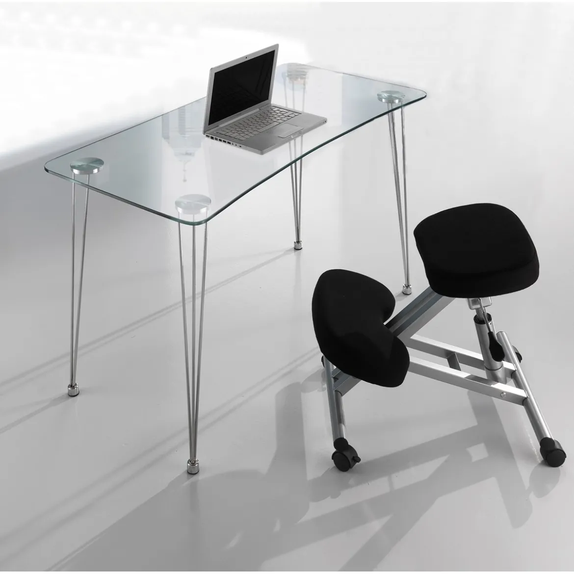 NY Scrivania in Vetro trasparente e Metallo Cromato, 120 x 60 x h 74 cm