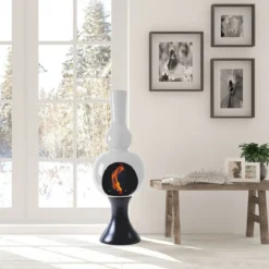 Onda white camino a bioetanolo in ceramica realizzato a mano non necessita di canna fumaria cm. h95 d30 made in italy