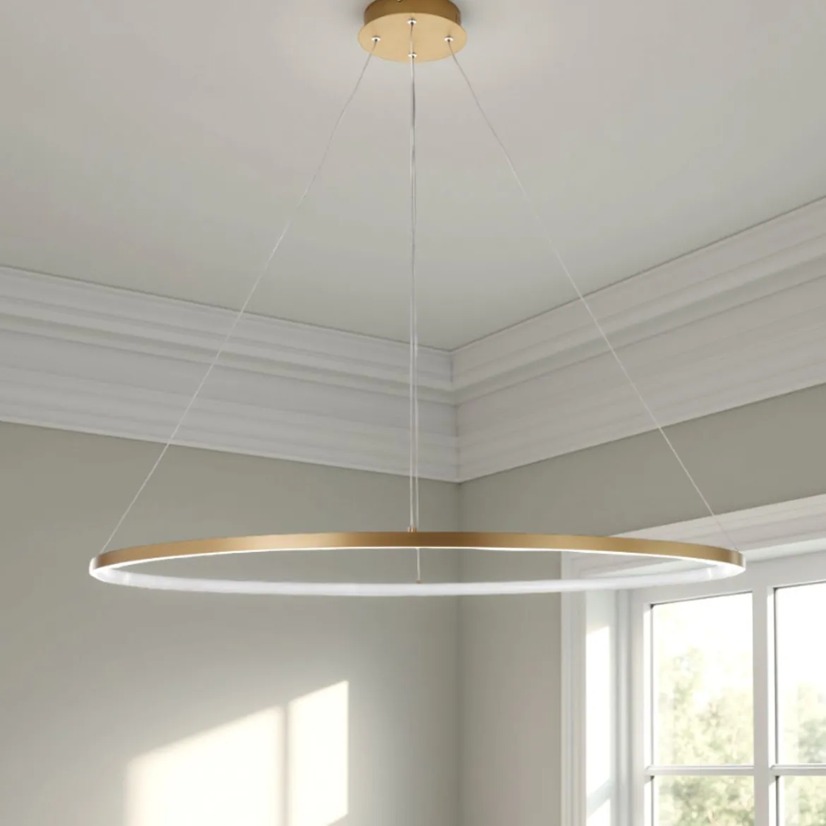 Oval ring gold lampadario in allumino oro opaco con filo regolabile d 60/100 h92 cm