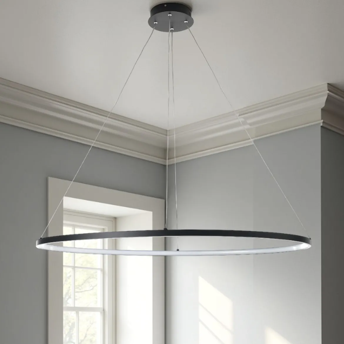 Oval ring lampadario in allumino nero opaco con filo regolabile d100 h92 cm