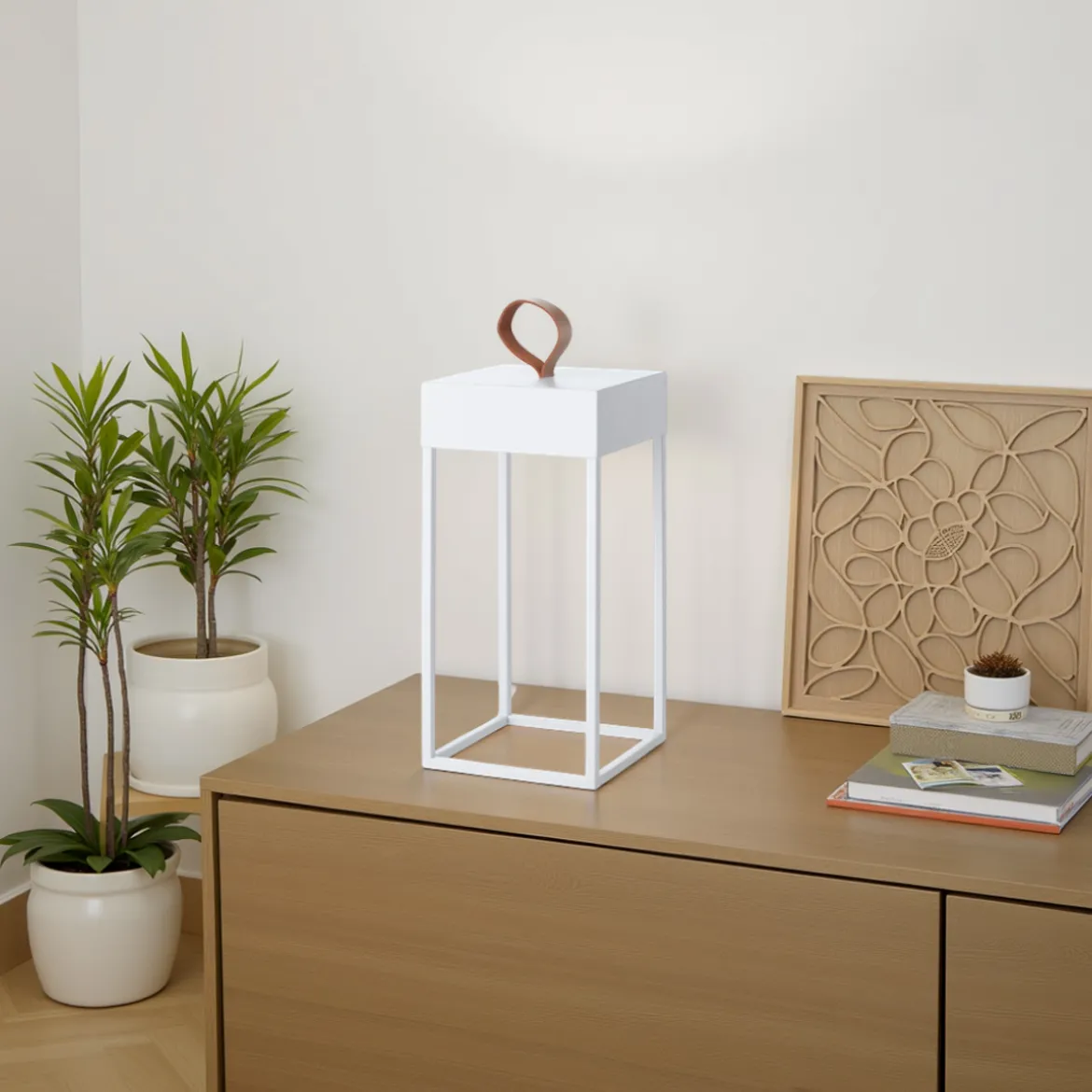 Pagoda lampada da tavolo led in acciaio di bianco opaco con luce calda 14x14 h30 cm