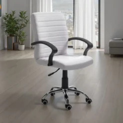 Pany high white sedia da ufficio regolabile e girevole in pelle sintetica bianca con ruote 57x62 h94/104 cm