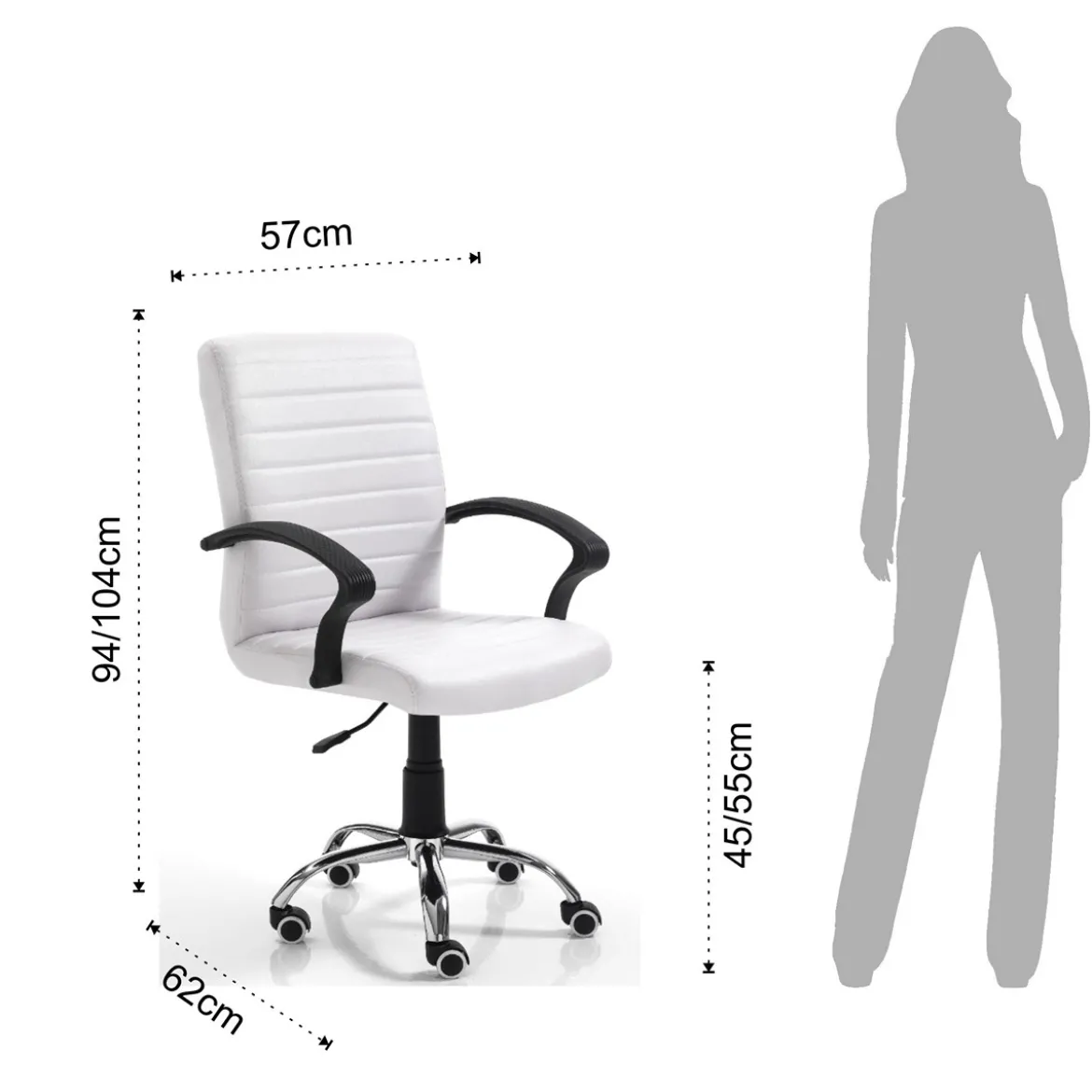 Pany high white sedia da ufficio regolabile e girevole in pelle sintetica bianca con ruote 57x62 h94/104 cm