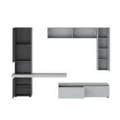 Parete soggiorno AXANDRA GRAPHITE finitura Grigio Graphite opaco Larice Grigio a poro aperto H207 L280 P496