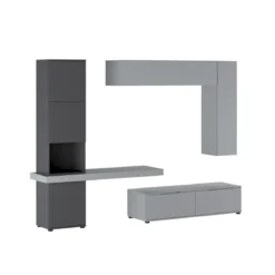 Parete soggiorno AXANDRA GRAPHITE finitura Grigio Graphite opaco Larice Grigio a poro aperto H207 L280 P496