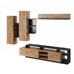 Parete soggiorno KELY Anthracite finitura Rovere dorato Antracite H172 L260 P44