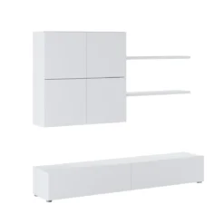 Parete soggiorno TONYA TOTAL WHITE finitura Larice Bianco a poro aperto cm H194 L200 P395