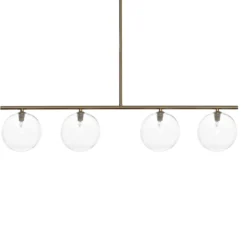 Party evo clear lampadario acciaio verniciato ottone anticato opaco sfere in vetro trasparente cm l95 p155 h90