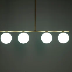 Party evo lampadario in metallo ottone anticato opaco 4 paralumi in vetro bianco opaco 95x15.5 h90 cm