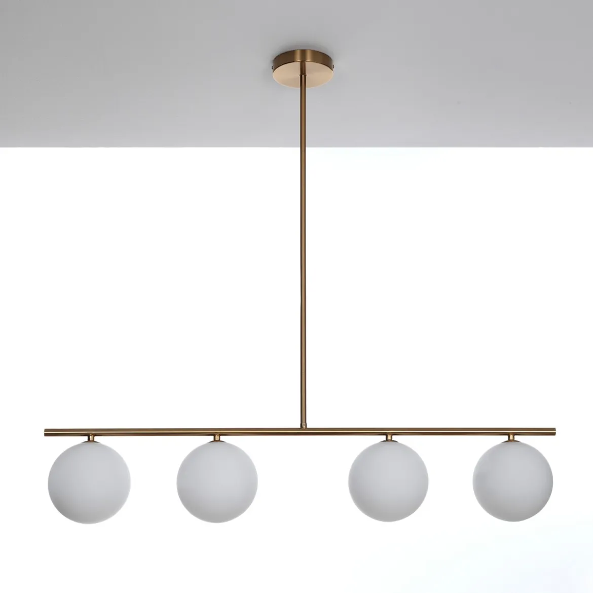 Party evo lampadario in metallo ottone anticato opaco 4 paralumi in vetro bianco opaco 95x15.5 h90 cm