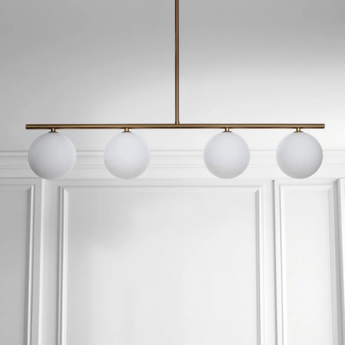 Party evo lampadario in metallo ottone anticato opaco 4 paralumi in vetro bianco opaco 95x15.5 h90 cm