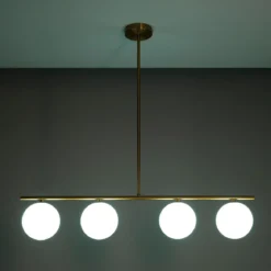 Party evo lampadario in metallo ottone anticato opaco 4 paralumi in vetro bianco opaco 95x15.5 h90 cm