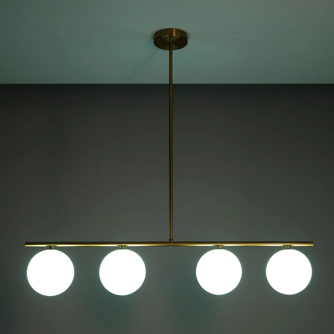 Party evo lampadario in metallo ottone anticato opaco 4 paralumi in vetro bianco opaco 95x15.5 h90 cm
