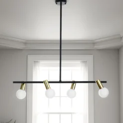 Party lampadario in metallo nero e oro paralumi direzionabili in vetro bianco opaco 94x12 h90 cm