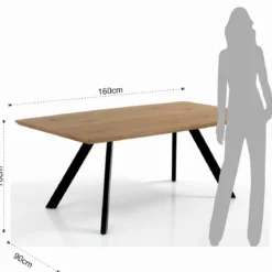 Pejo Tavolo fisso in Legno finitura Rovere con gambe in Acciaio Nero Opaco, 160 x 90 x h 76 cm