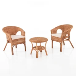 Pienza set living da interno/esterno portonovo in rattan colore naturale 2 poltrone con cuscini in cotone e tavolino