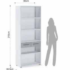 Pier big libreria alta finitura larice bianco e frontali cemento 80x35.5xh201 cm