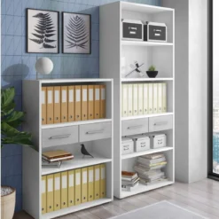 Pier big libreria alta finitura larice bianco e frontali cemento 80x35.5xh201 cm