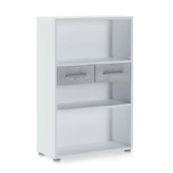 Pier small libreria bassa finitura larice bianco e frontali cemento 80x35.5xh123 cm