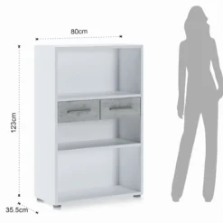 Pier small libreria bassa finitura larice bianco e frontali cemento 80x35.5xh123 cm