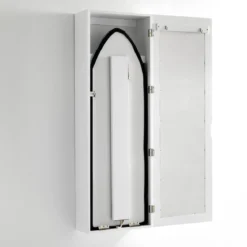 Platico pensile con asse da stiro laccato bianco opaco anta con specchio h120 l40 p18 cm